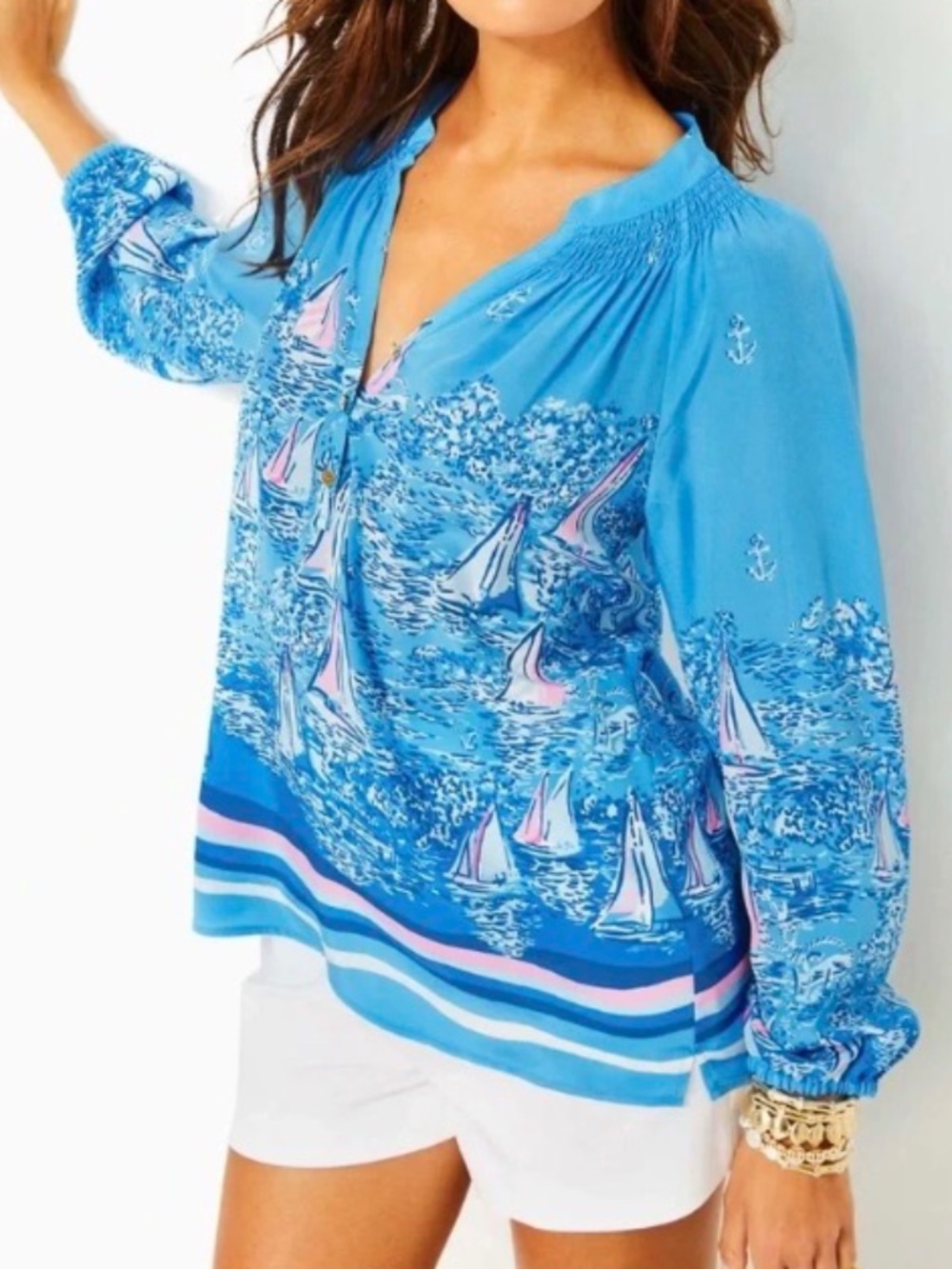 Lilly Pulitzer Elsa Silk Top Blouse in Lunar Blue A Lil Nauti NWT